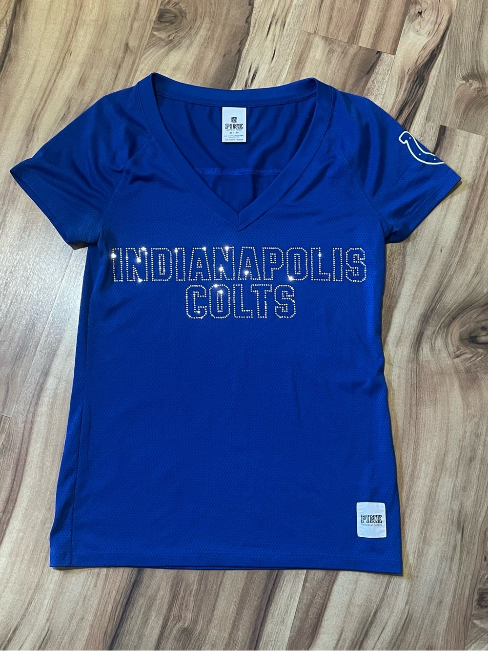 Y2K VS PINK NFL Indianapolis Colts V-Neck Game Day Bling Jersey Sz XS